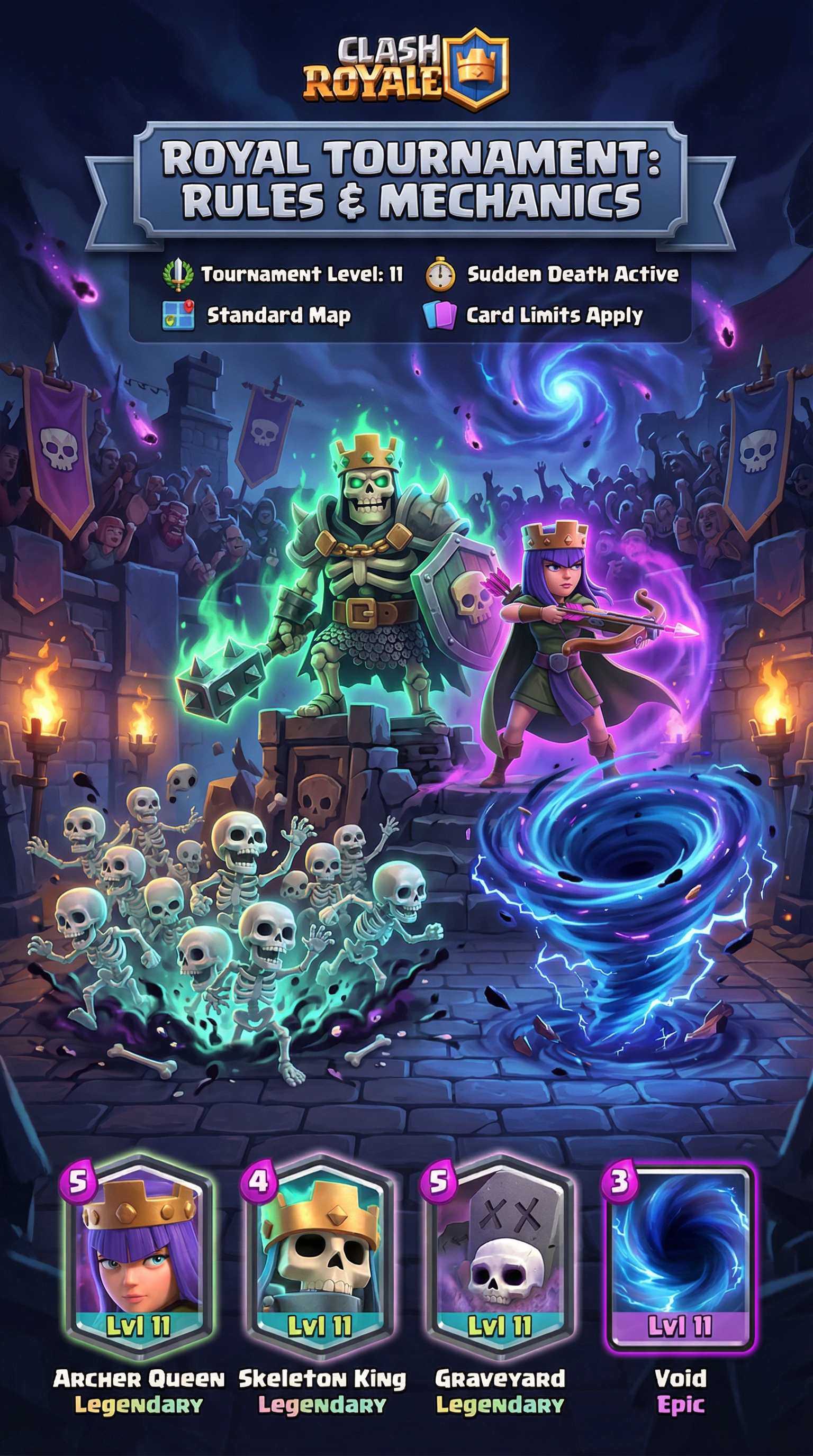 Key cards: Graveyard, Skeleton King, Archer Queen, Void